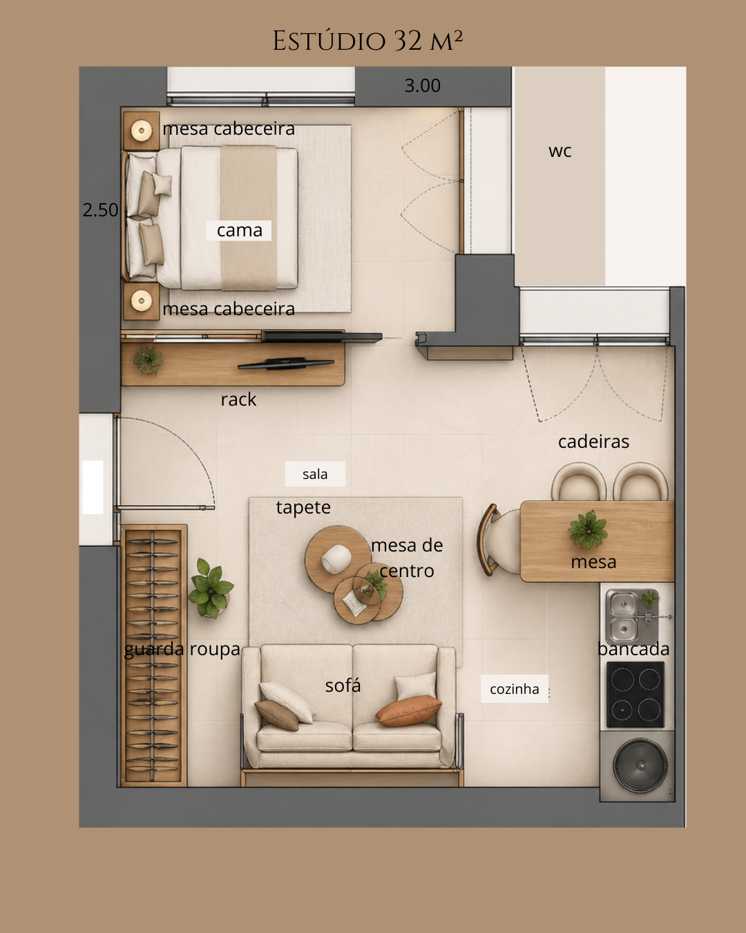 Exemplo de layout 2D mobiliado do ambiente